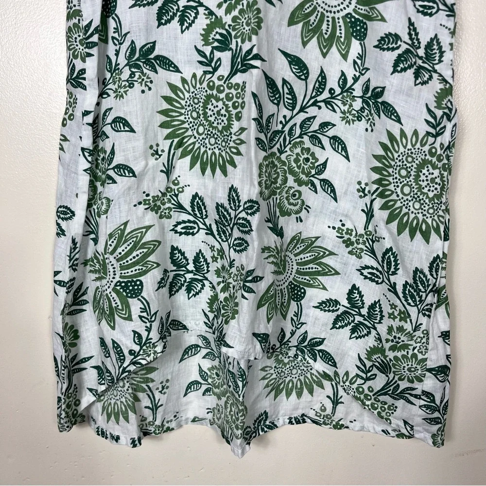 Flax Linen Floral Tank‎ Top Small Lagenlook Coastal Boho Minimalist